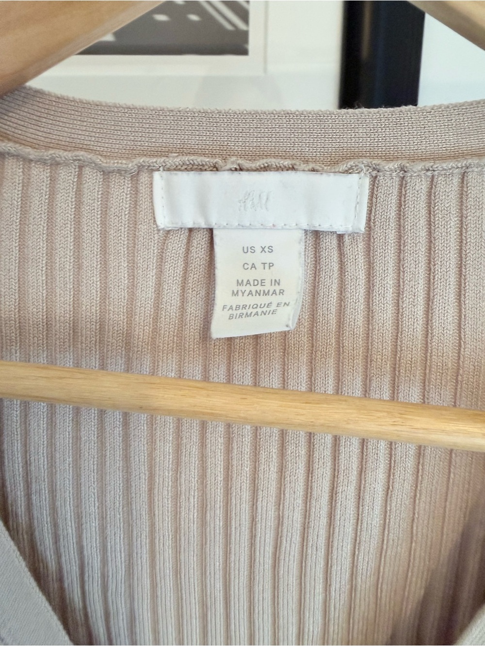 H&M Ribbed V-Neck Button-Front Cardigan - Taupe - Picture 2 of 5